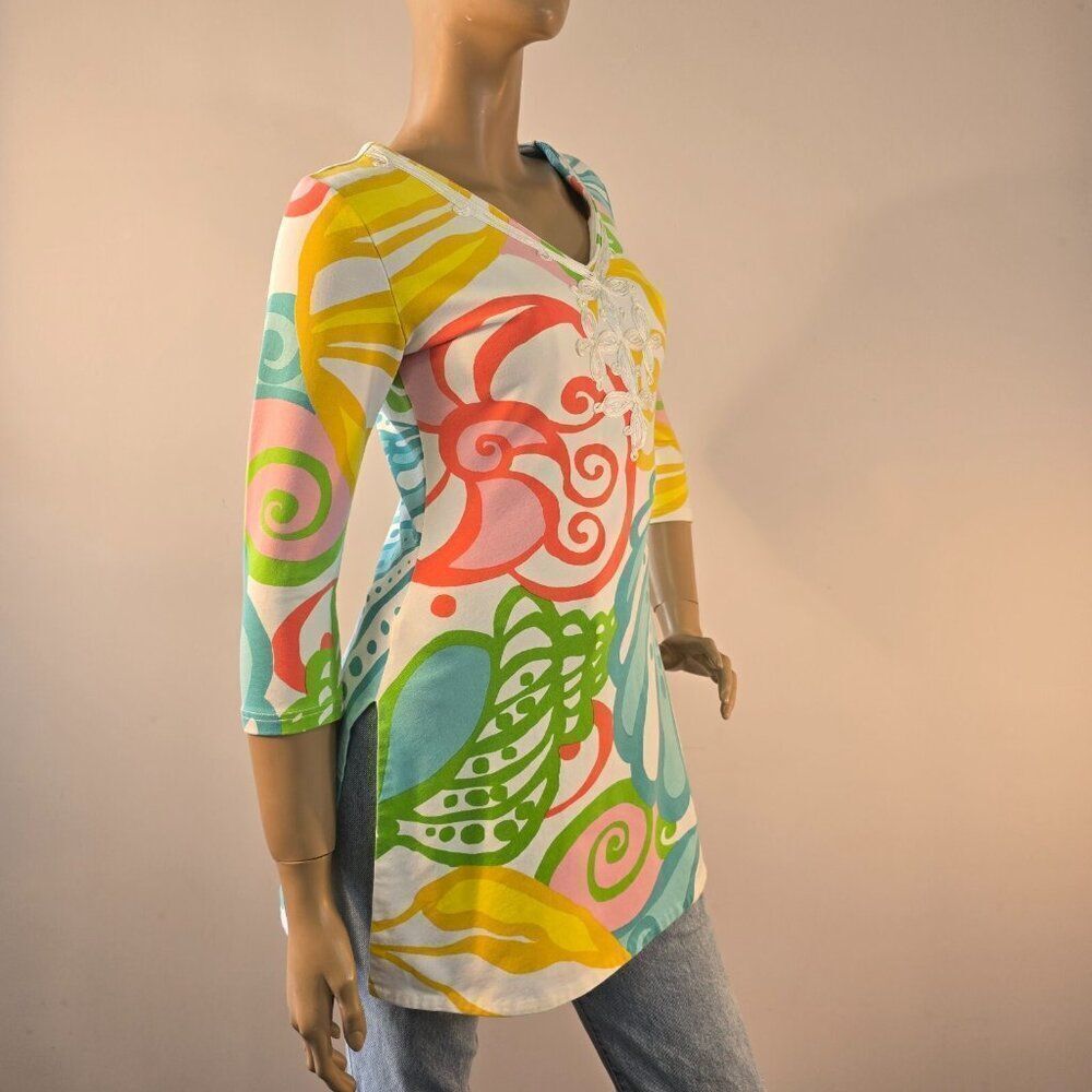 Keylime & Pink Womens Sz S Tunic Top Beach Resort Wear Colorful Bright - Picture 4 of 9